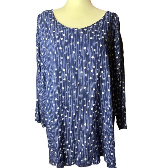 Catherines Navy Blue Tunic Top, Polka Dot Dandelion Print, Plus Size 3XL - Picture 1 of 5